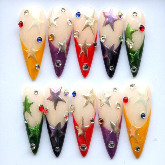 Super Stars Rainbow Handmade Press on nails - Summer Nails