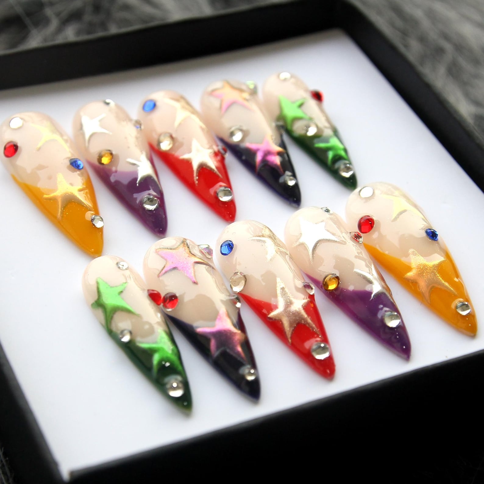 Super Stars Rainbow Handmade Press on nails - Summer Nails