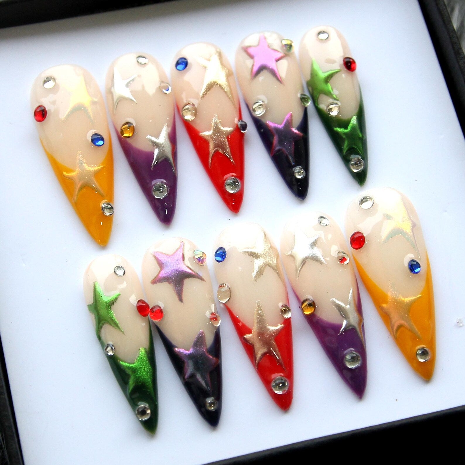Super Stars Rainbow Handmade Press on nails - Summer Nails