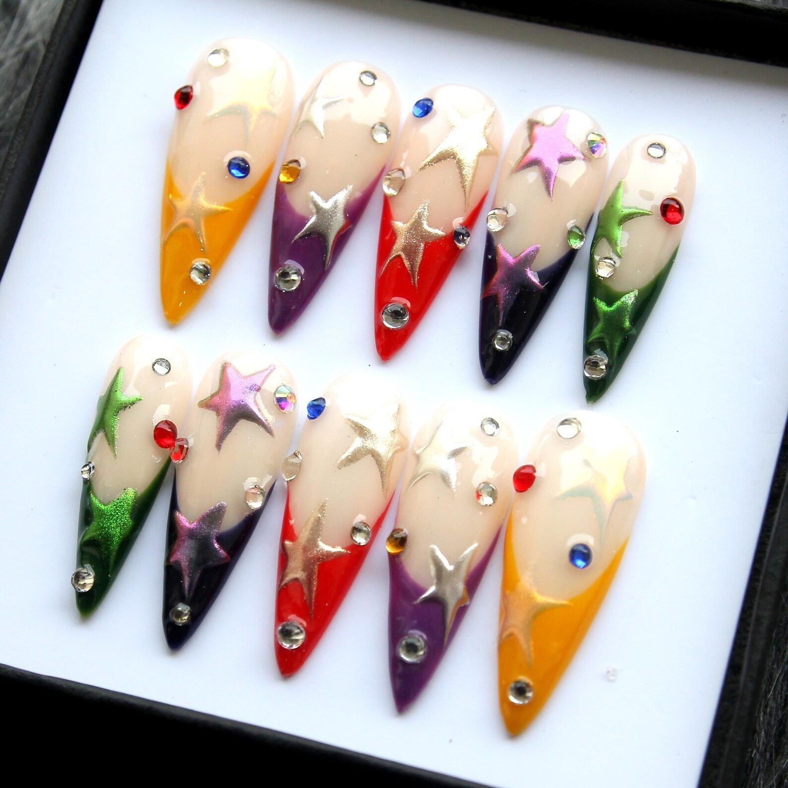 Super Stars Rainbow Handmade Press on nails - Summer Nails