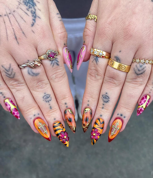 Tiger Flame Handmade Press on nails - Summer Nails