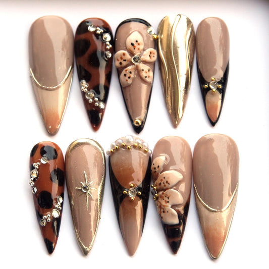 Tortoise Brown Handmade Press on nails - Summer Nails