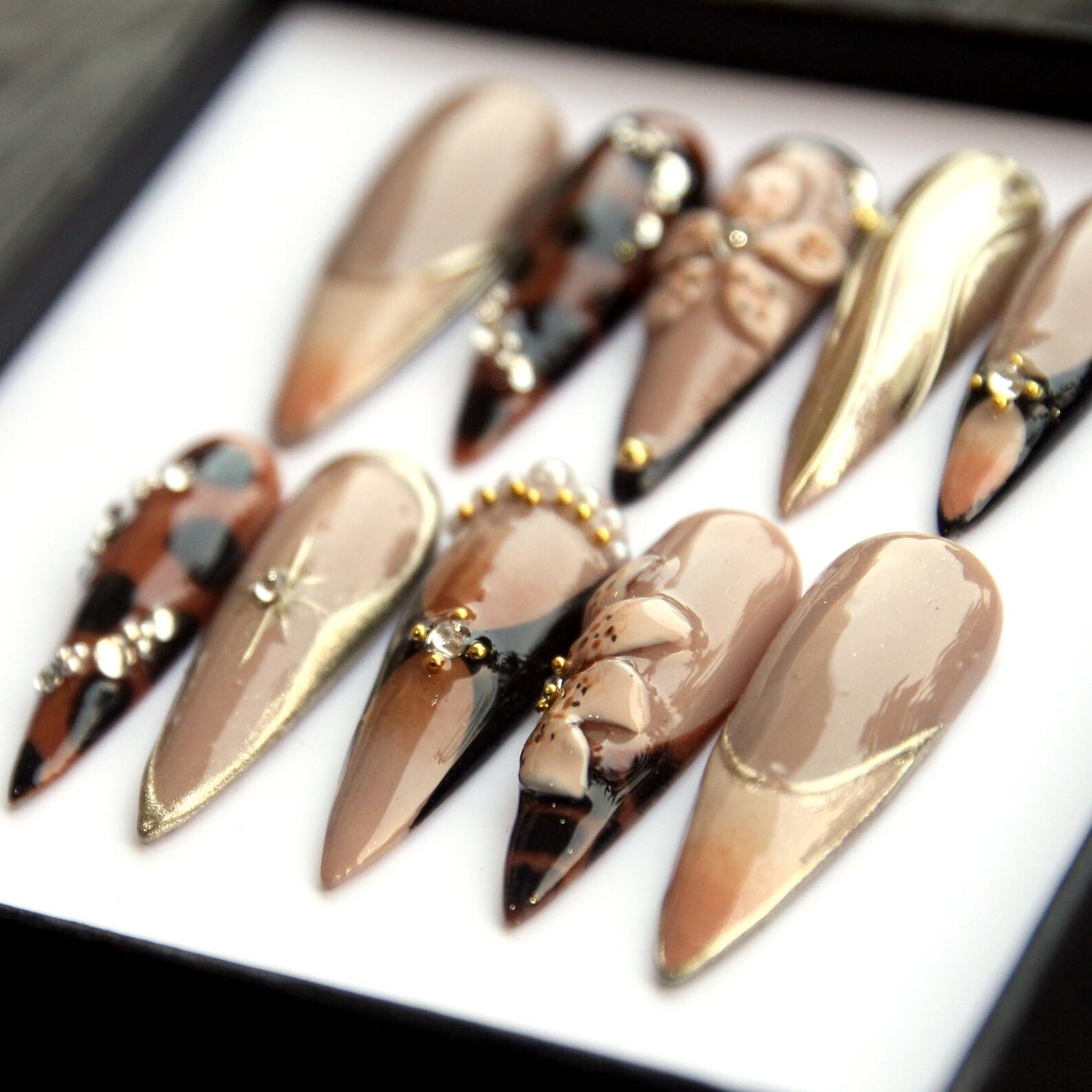 Tortoise Brown Handmade Press on nails - Summer Nails