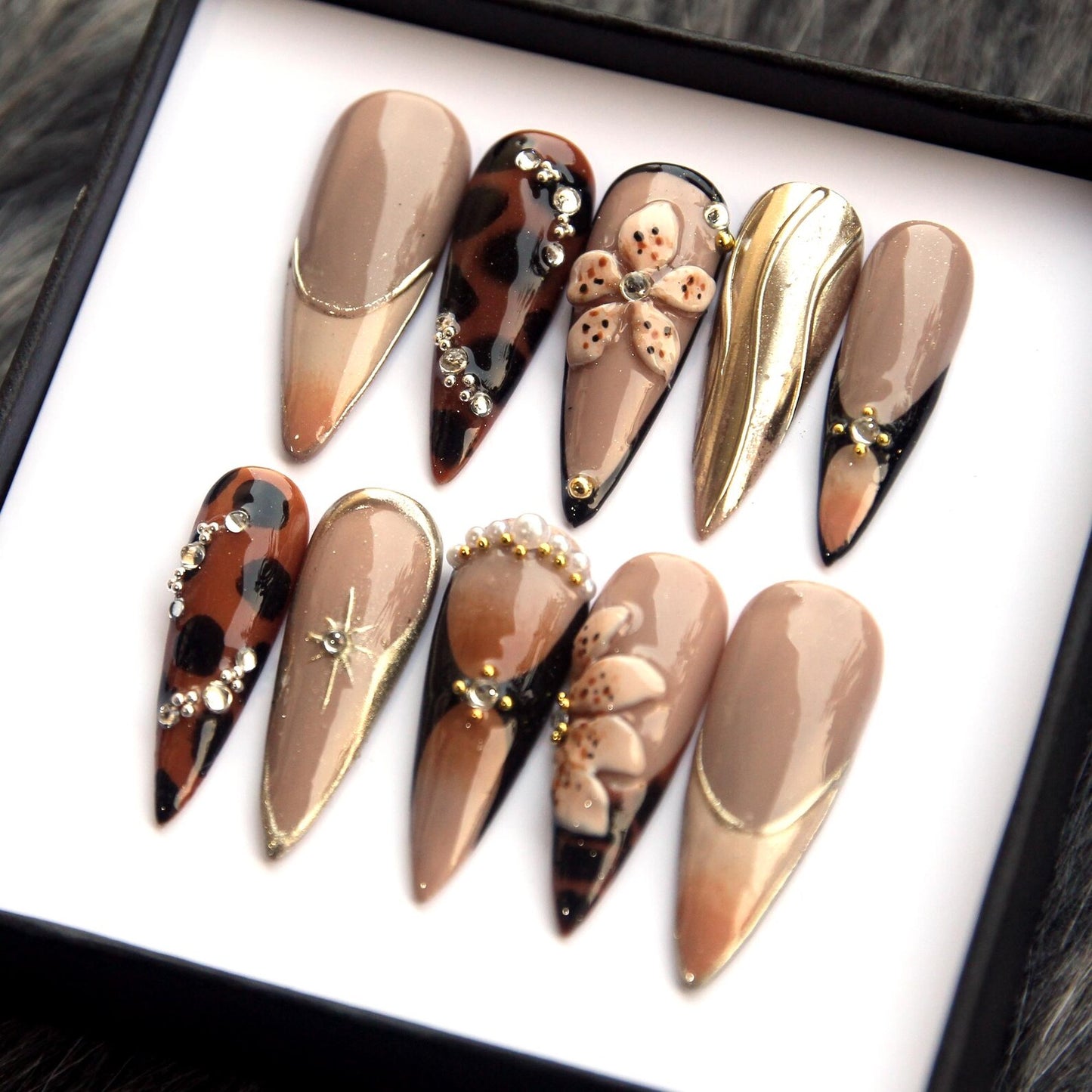 Tortoise Brown Handmade Press on nails - Summer Nails