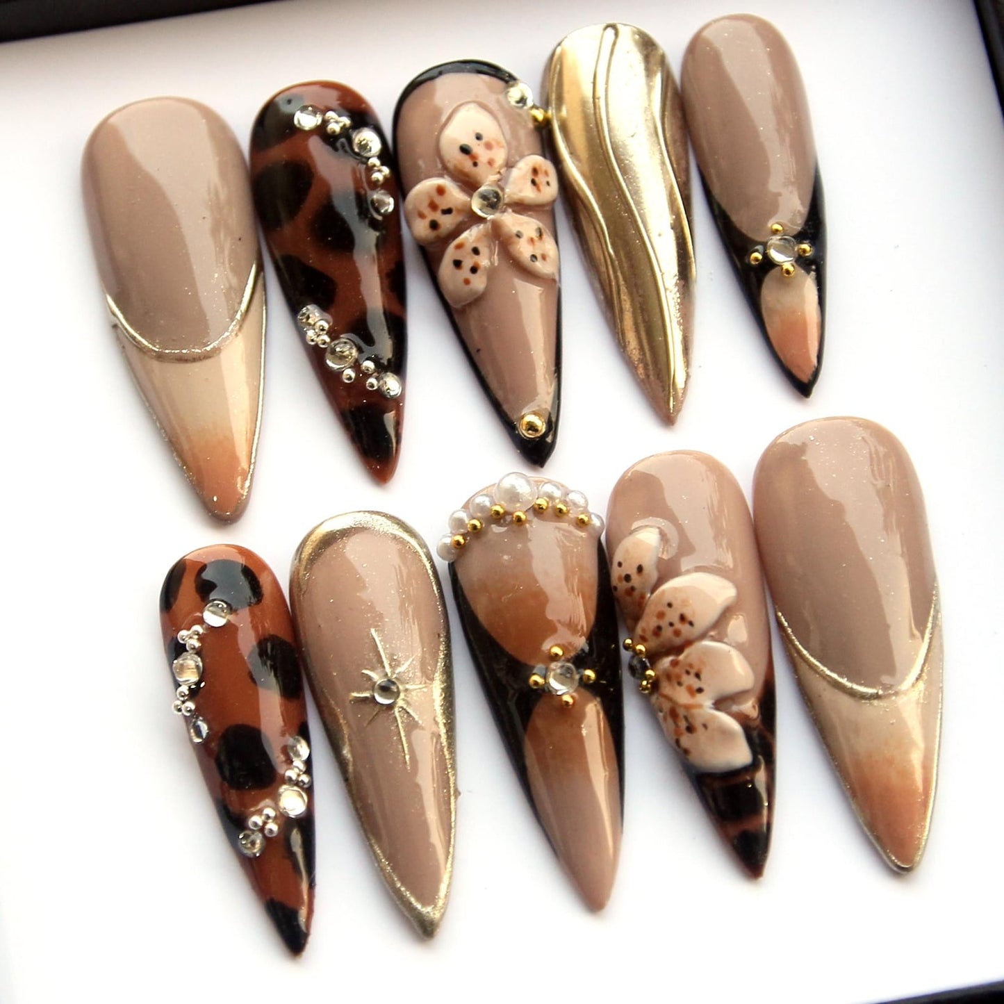 Tortoise Brown Handmade Press on nails - Summer Nails