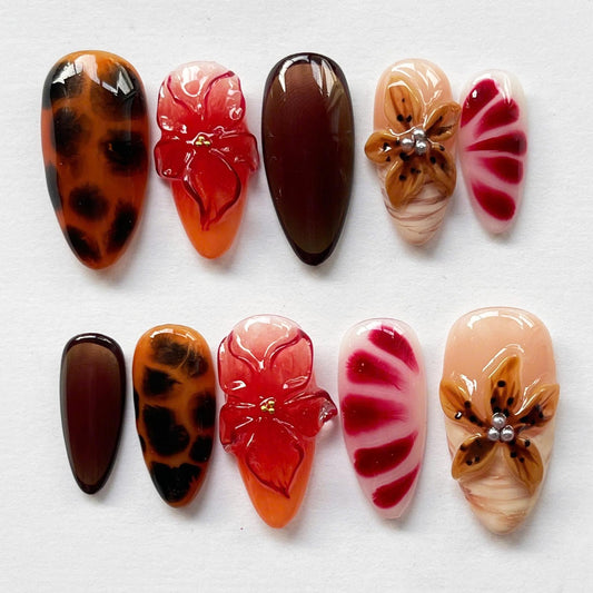 Tortoise Shell Handmade Press on nails - Summer Nails