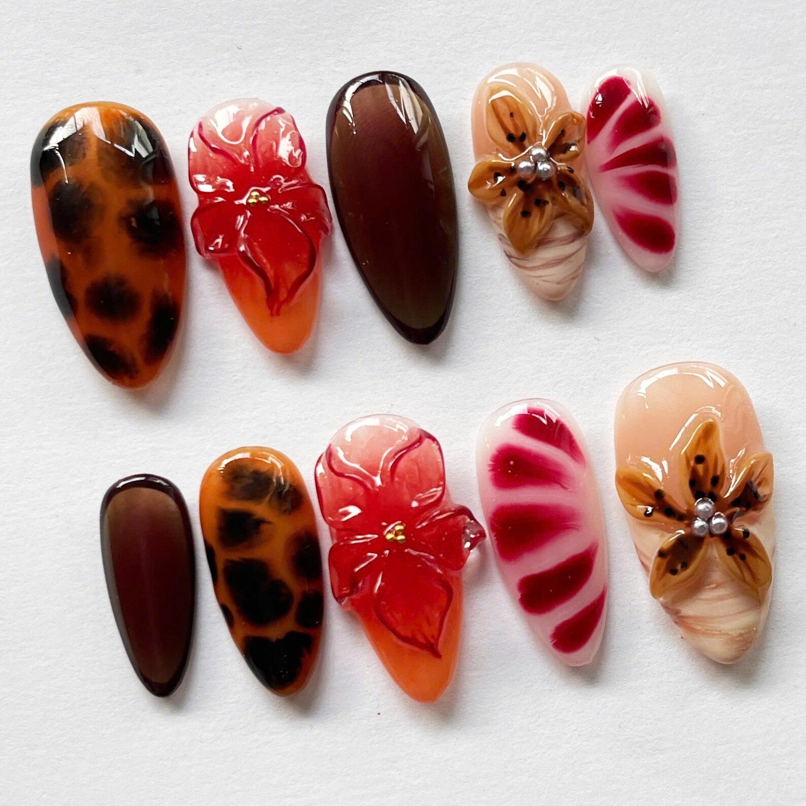 Tortoise Shell Handmade Press on nails - Summer Nails