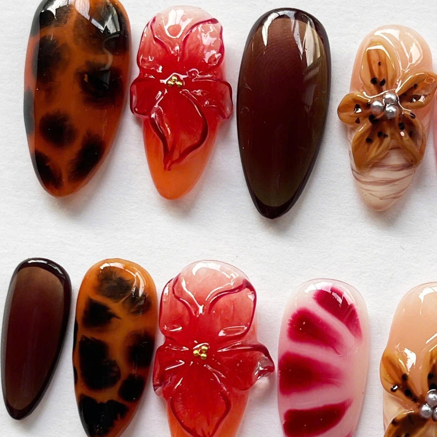 Tortoise Shell Handmade Press on nails - Summer Nails