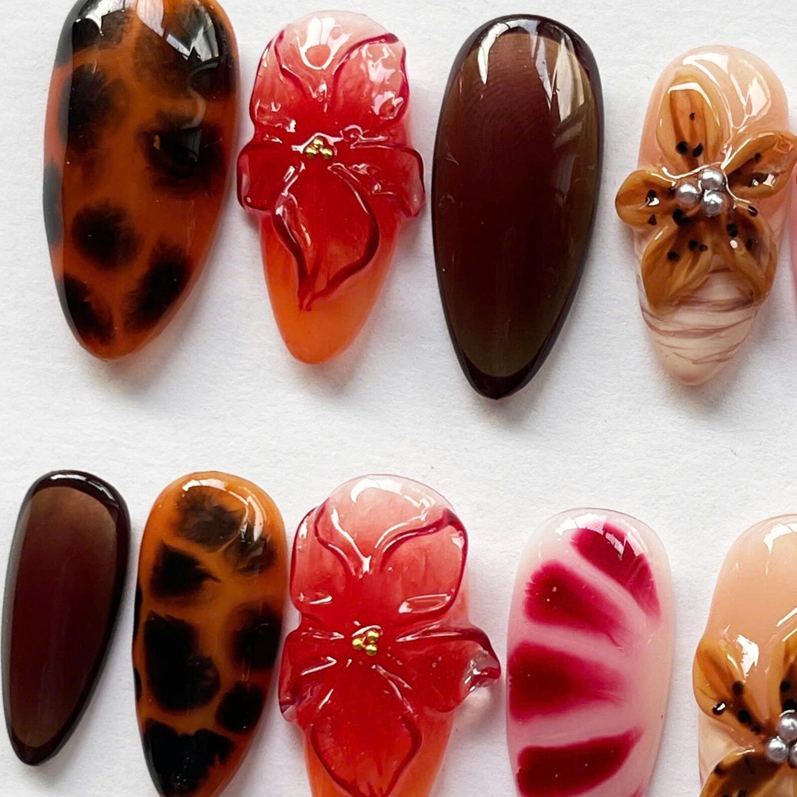 Tortoise Shell Handmade Press on nails - Summer Nails