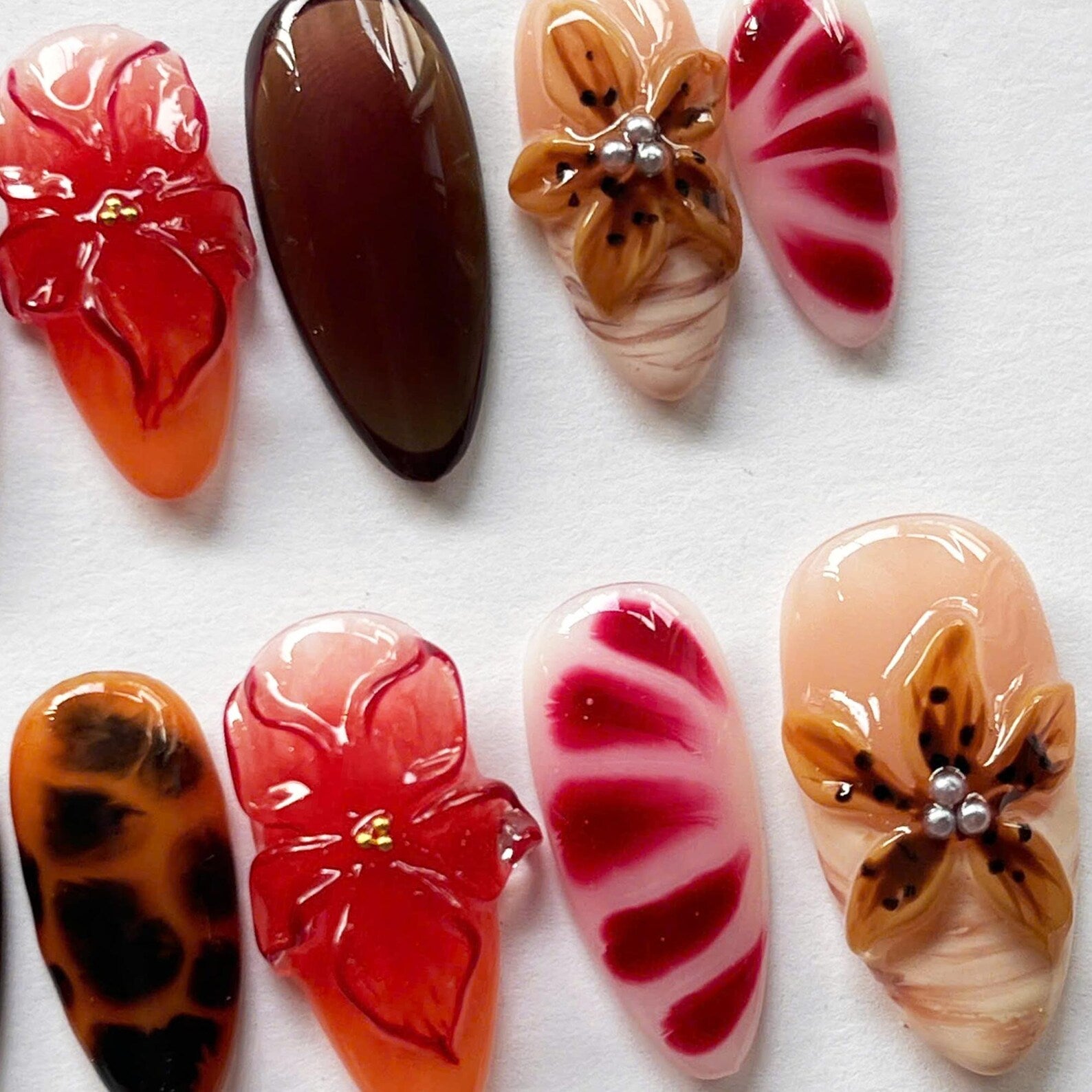 Tortoise Shell Handmade Press on nails - Summer Nails