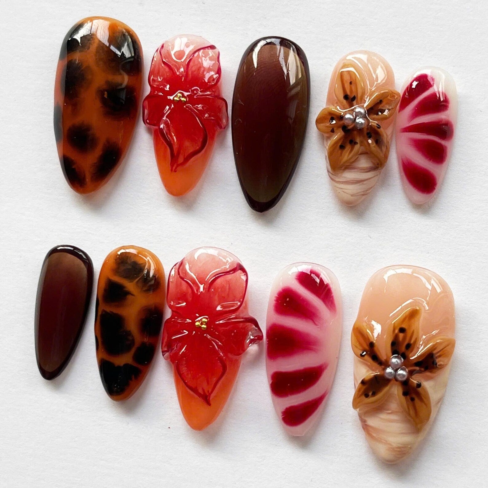 Tortoise Shell Handmade Press on nails - Summer Nails