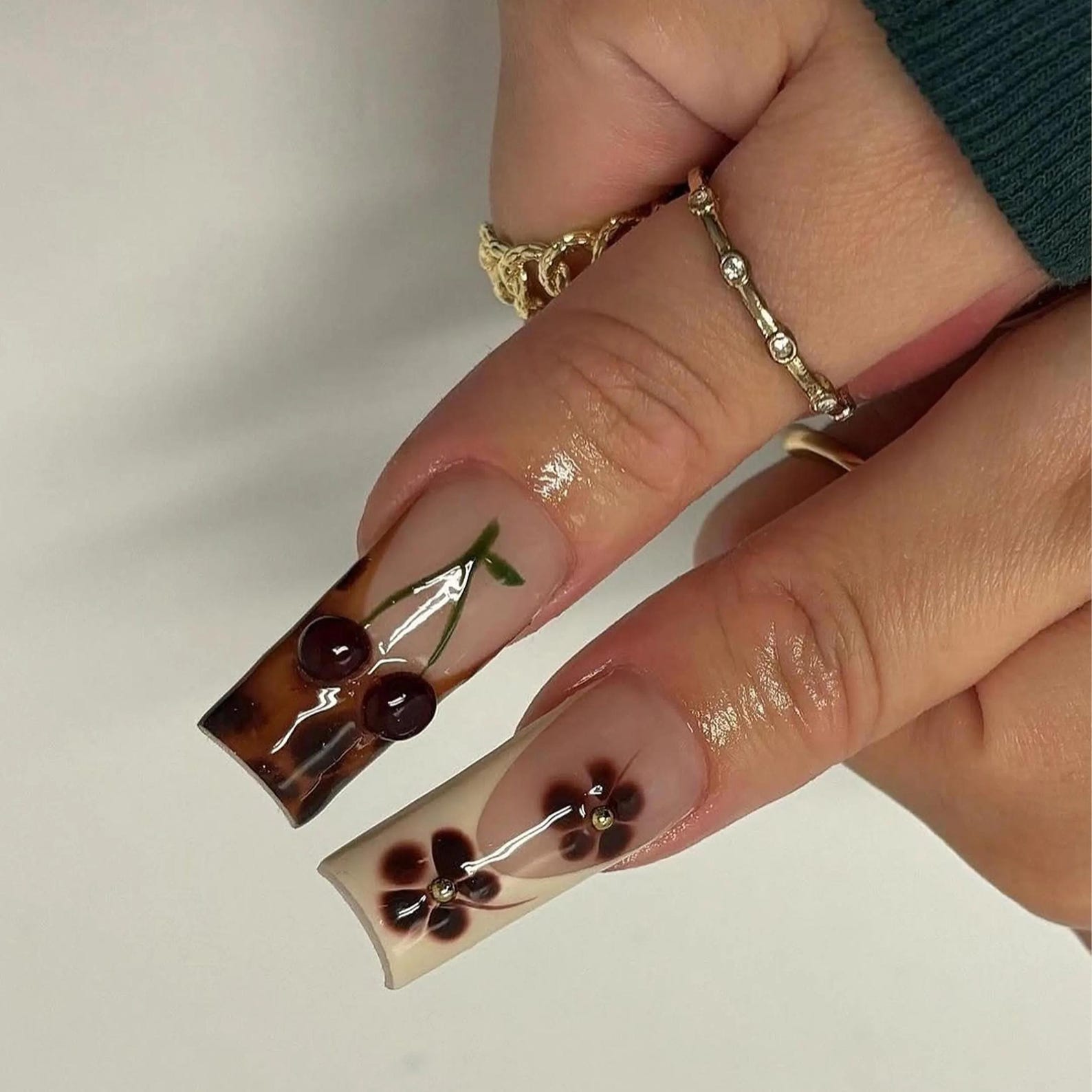 Tortoiseshell Space Floral Handmade Press on nails