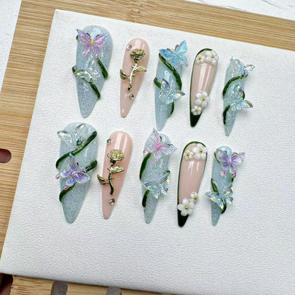 Tropical Flowers Handmade Press on nails