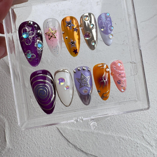 Tropical style 11 Handmade Press on nails