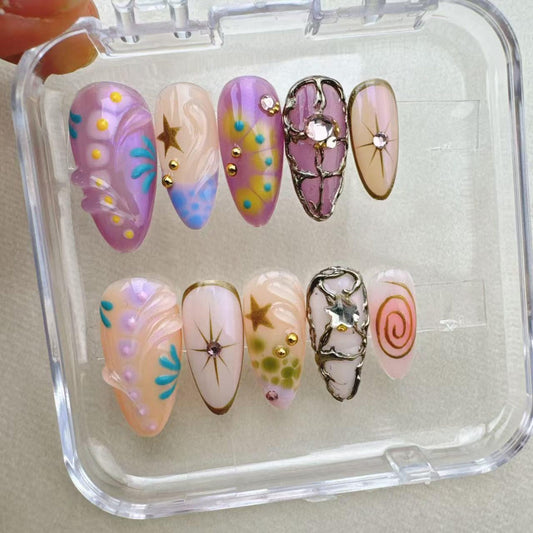 Tropical style 5 Handmade Press on nails - Summer Nails