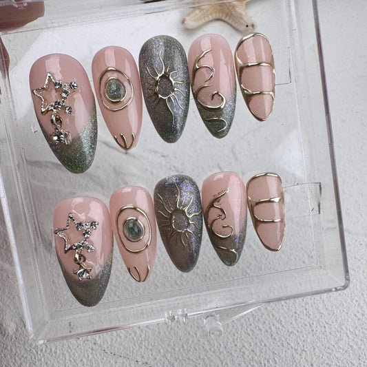 Tropical style 6 Handmade Press on nails - Summer Nails