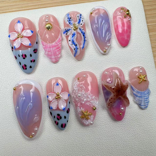 Tropical style 7 Handmade Press on nails - Summer Nails