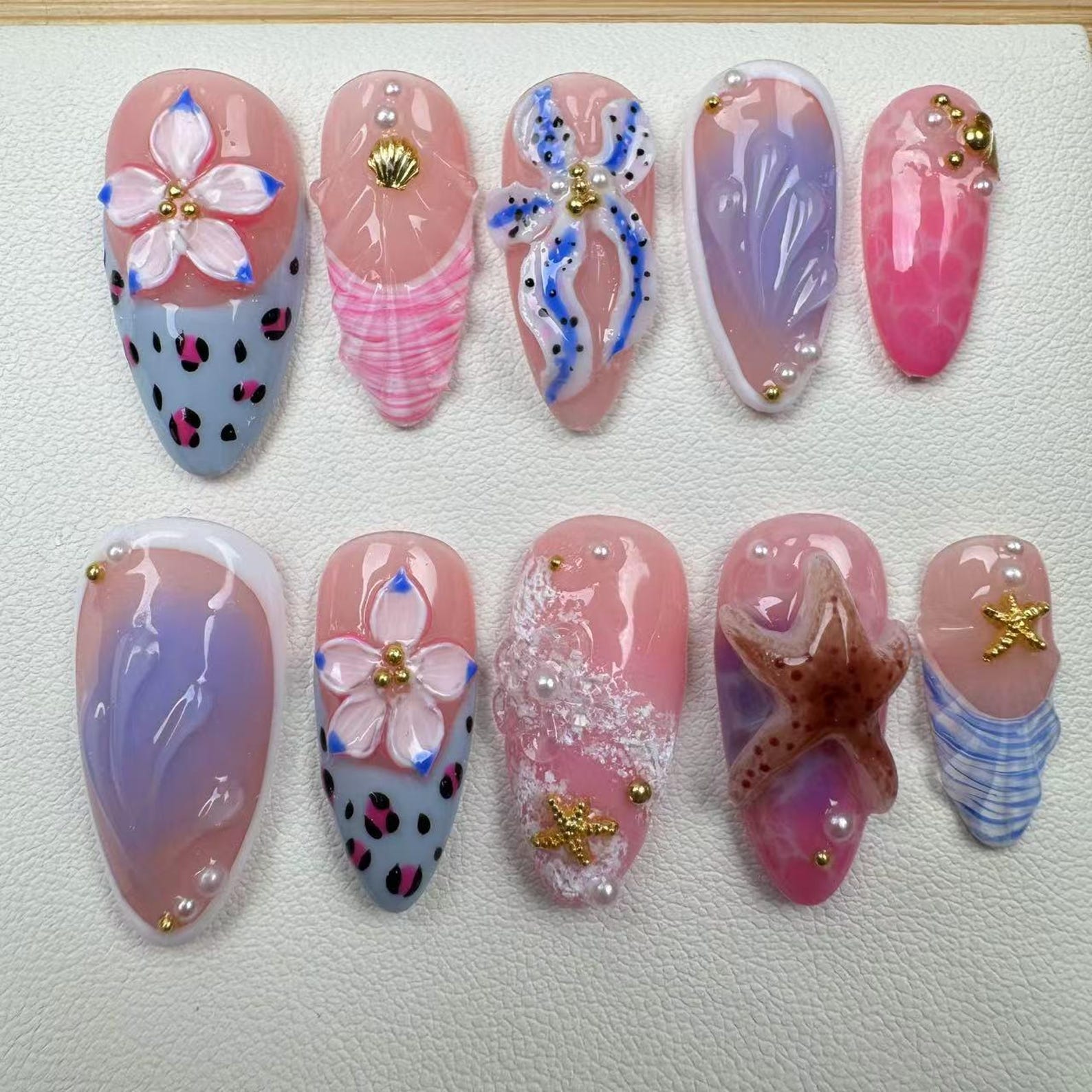Tropical style 7 Handmade Press on nails - Summer Nails