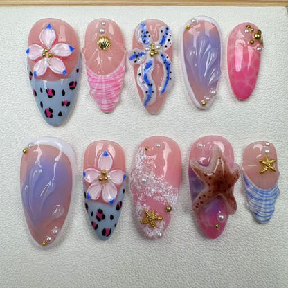 Tropical style 7 Handmade Press on nails - Summer Nails