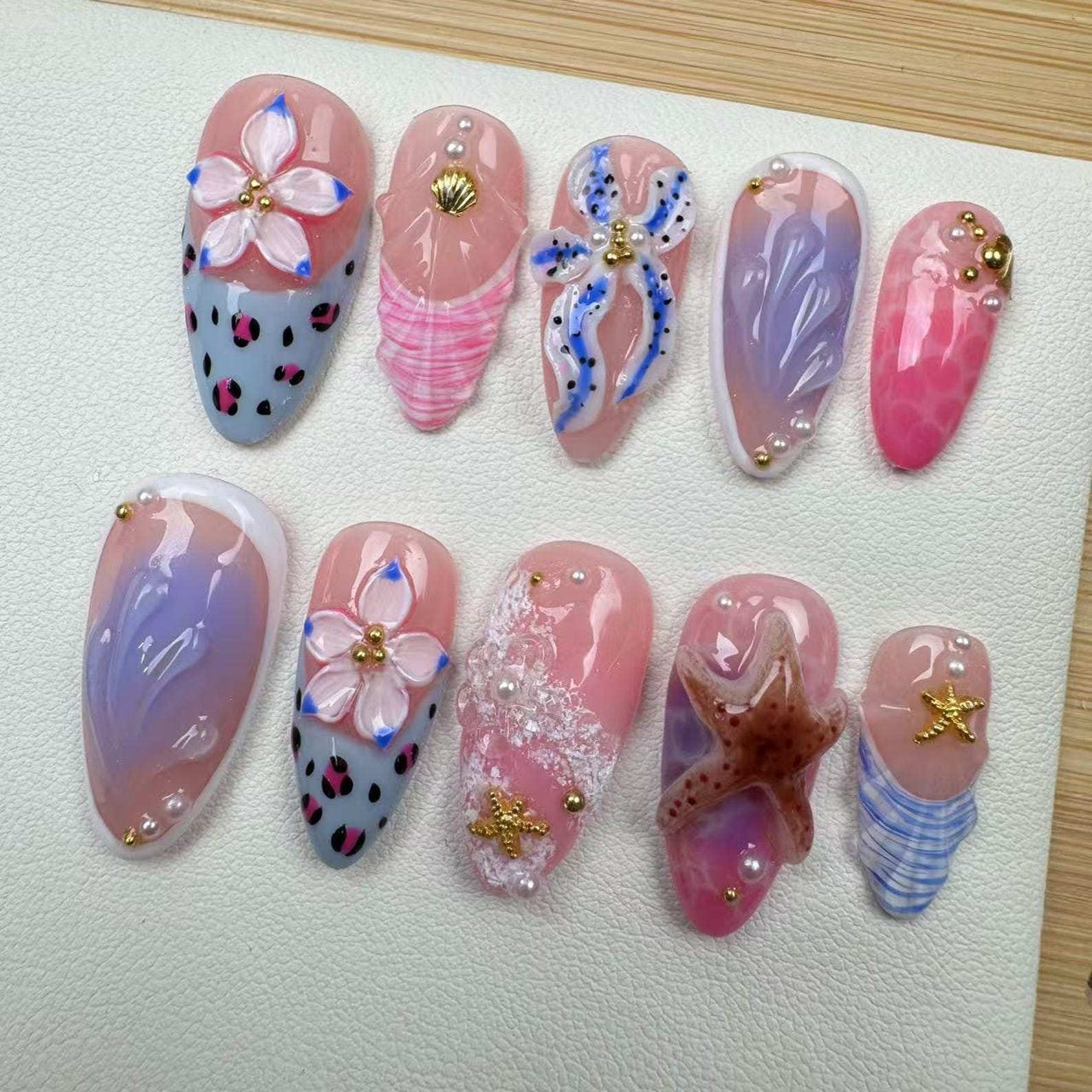 Tropical style 7 Handmade Press on nails - Summer Nails