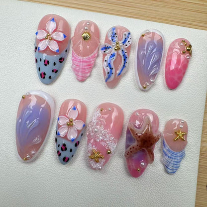 Tropical style 7 Handmade Press on nails - Summer Nails