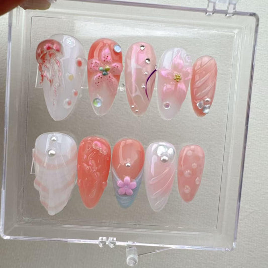 Tropical style 9 Handmade Press on nails 