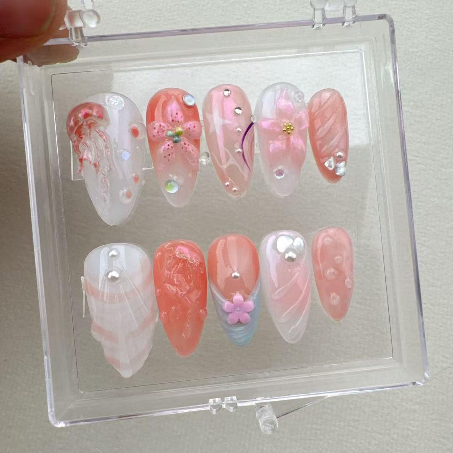 Tropical style 9 Handmade Press on nails 