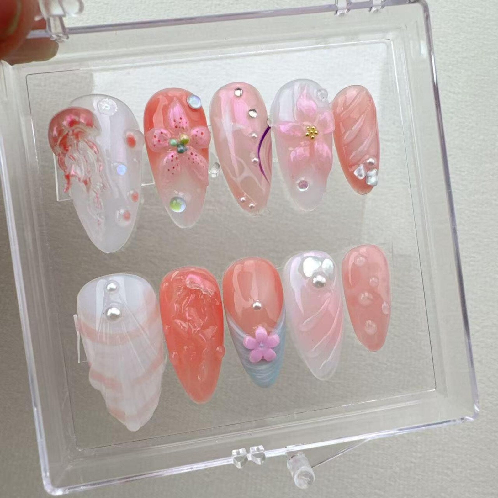 Tropical style 9 Handmade Press on nails 