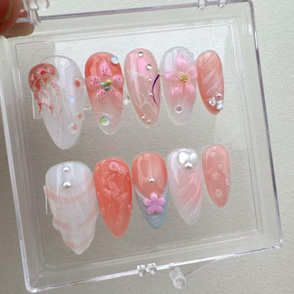 Tropical style 9 Handmade Press on nails 