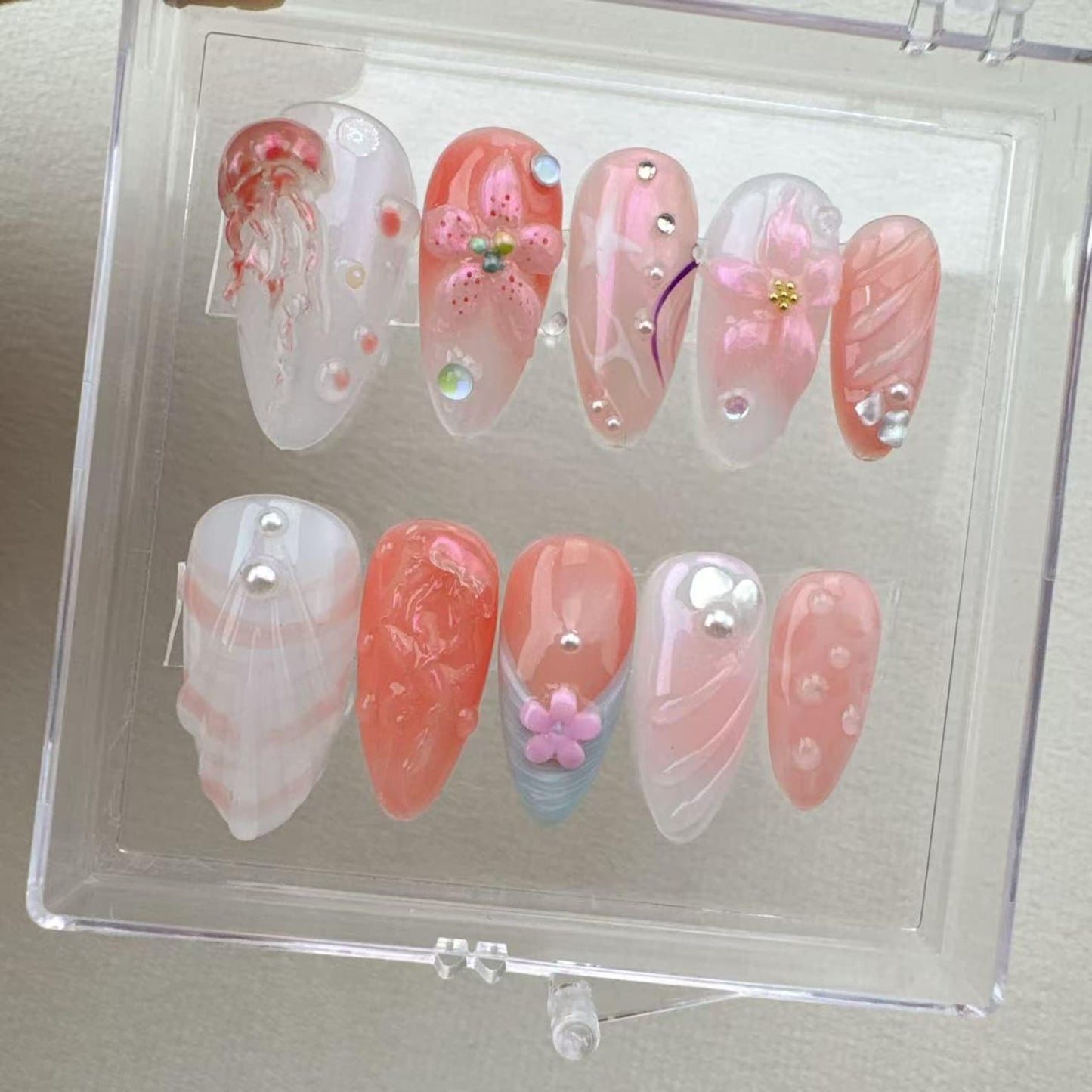 Tropical style 9 Handmade Press on nails 