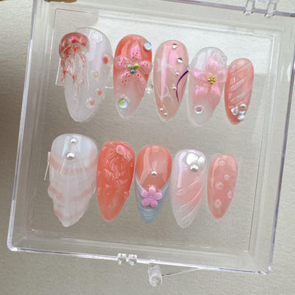 Tropical style 9 Handmade Press on nails 