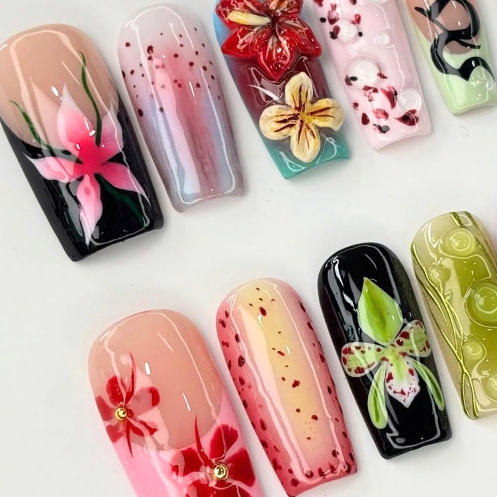 Vibrant Orchid Flower Handmade Press on nails - Summer Nails
