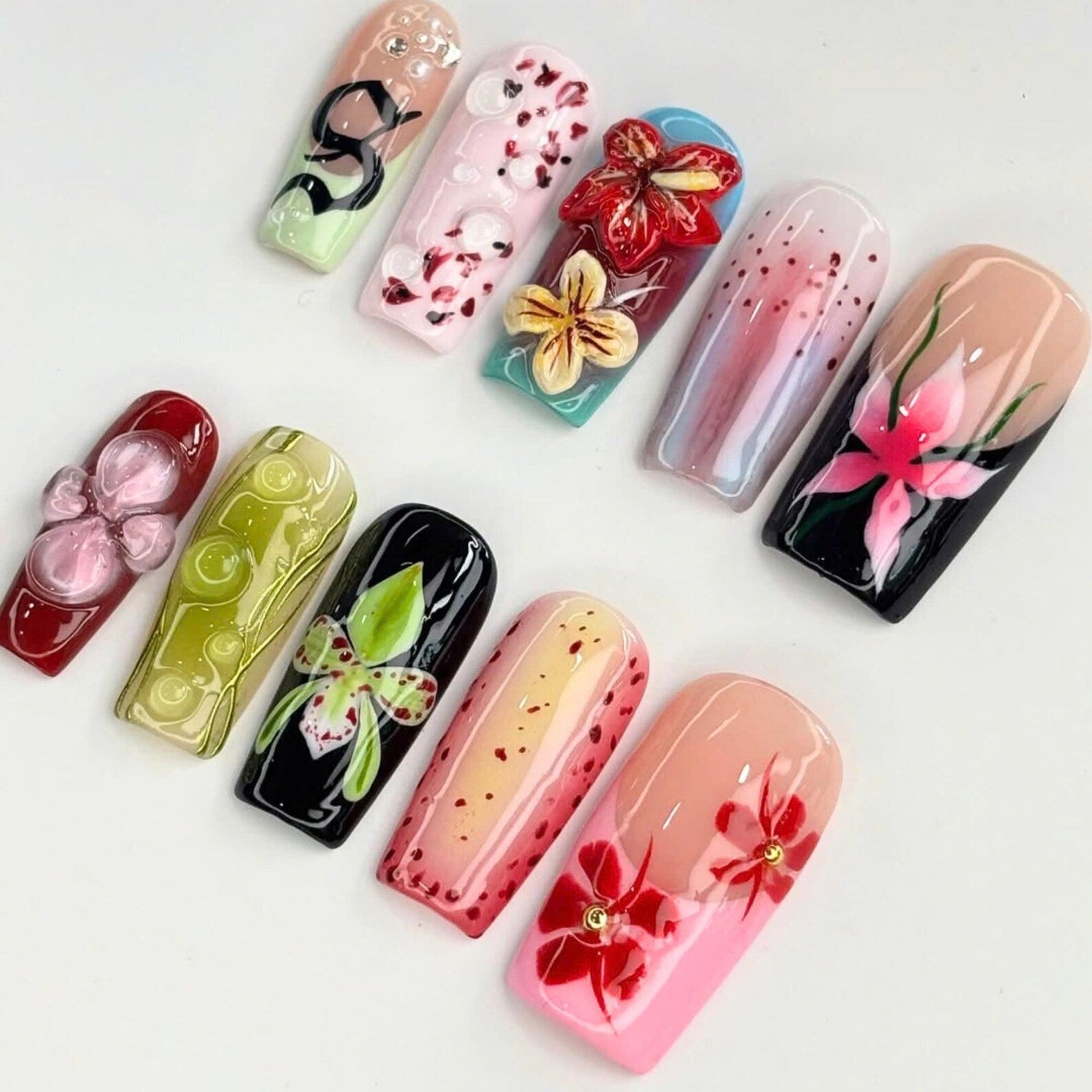 Vibrant Orchid Flower Handmade Press on nails - Summer Nails