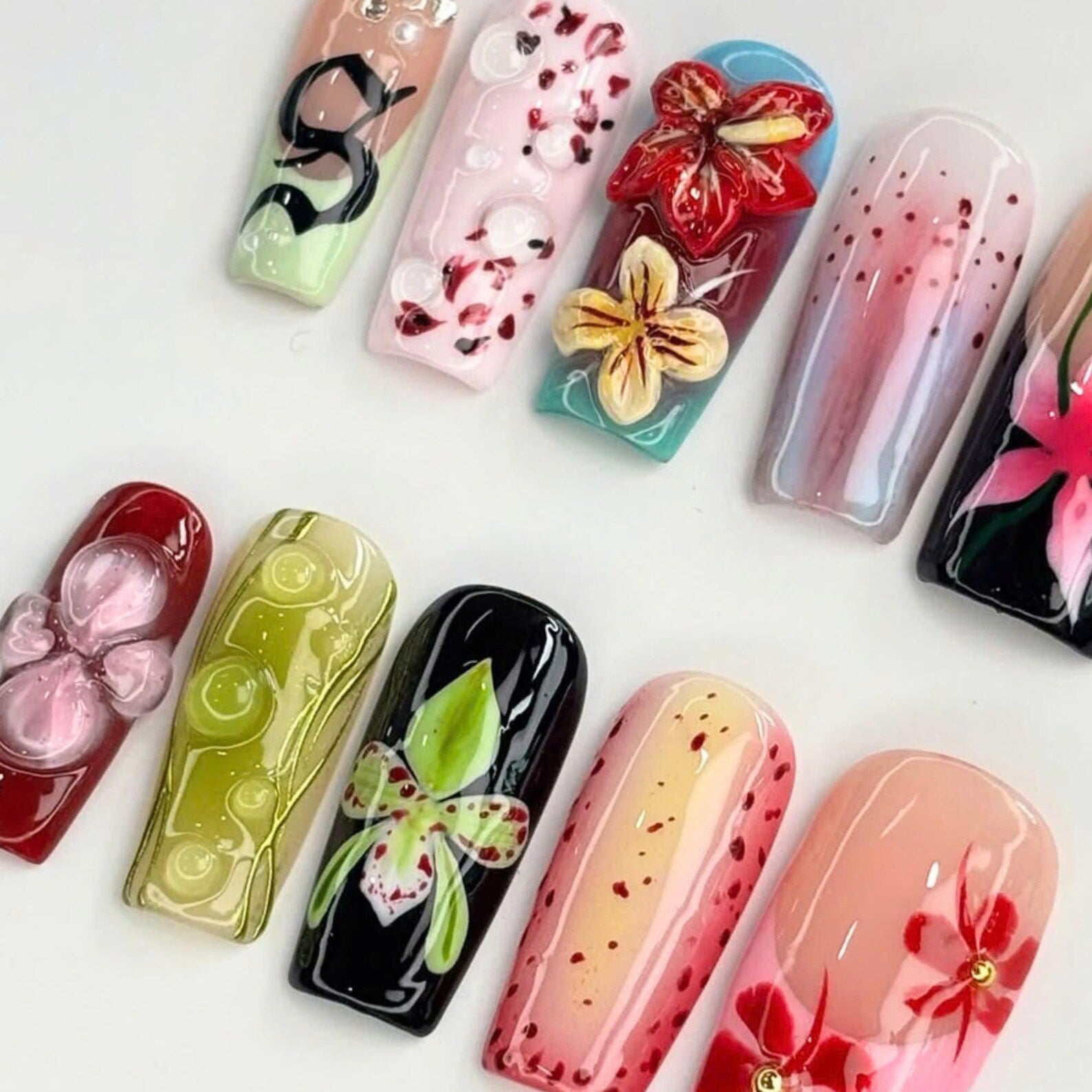Vibrant Orchid Flower Handmade Press on nails - Summer Nails
