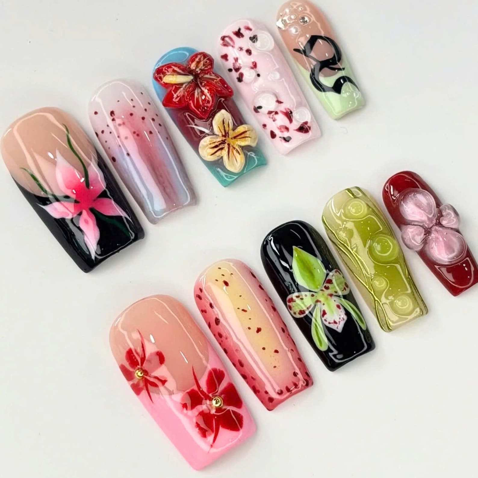 Vibrant Orchid Flower Handmade Press on nails - Summer Nails