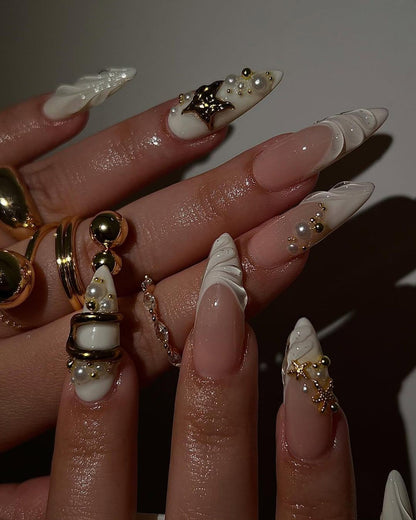 White Pearl Shell Handmade Press on nails - Summer Nails