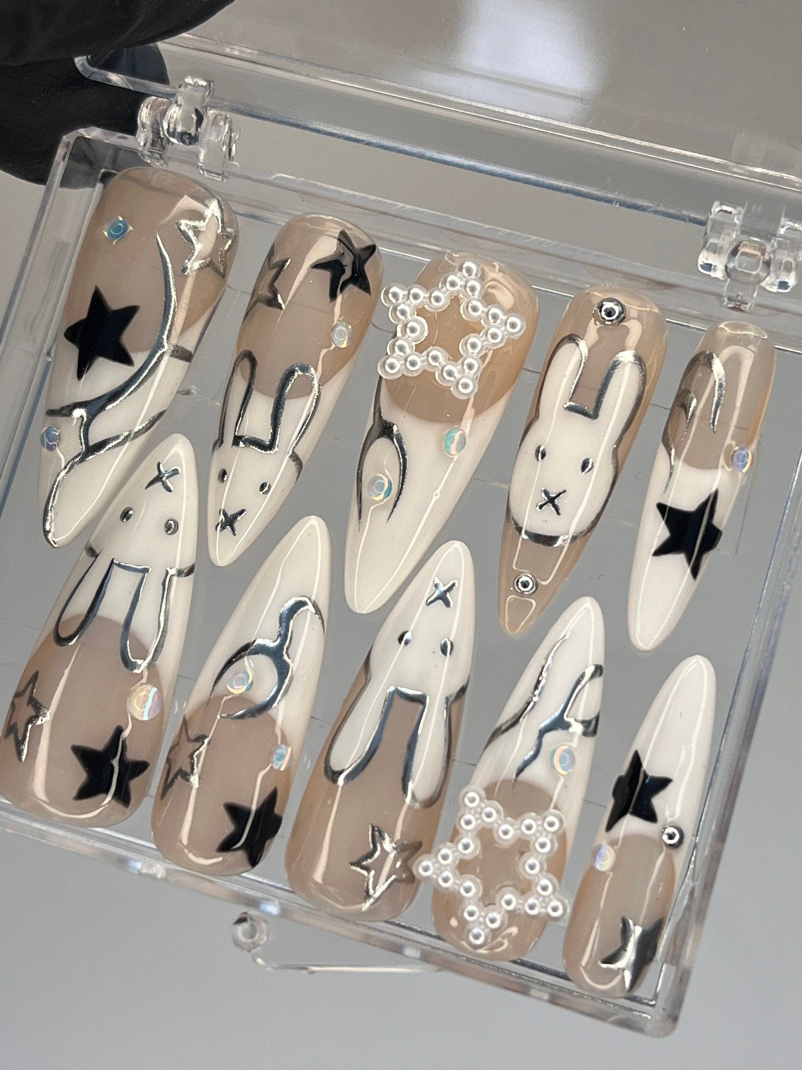 With Star Rabbit Handmade Press on nails - Summer Nails