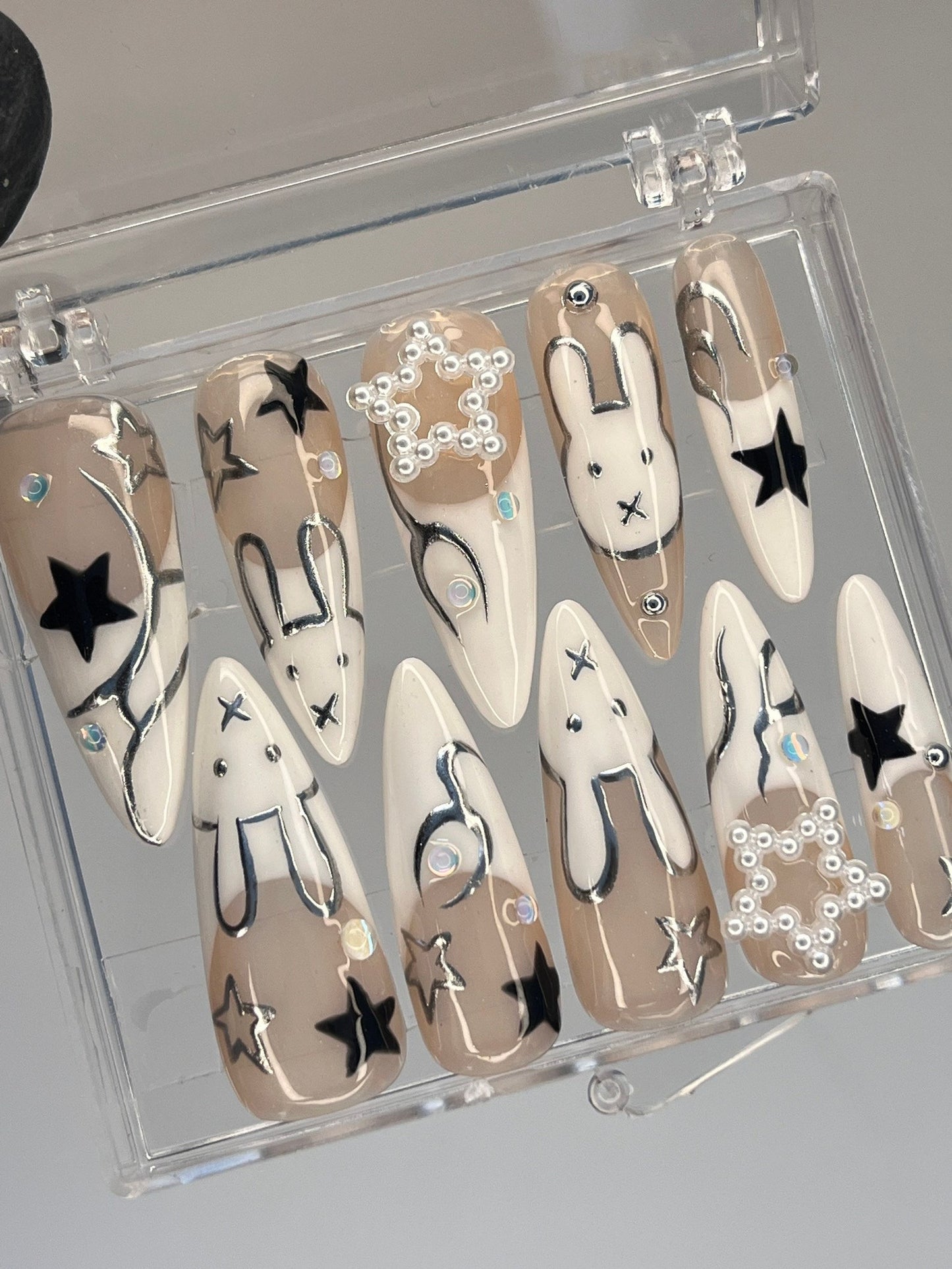 With Star Rabbit Handmade Press on nails - Summer Nails