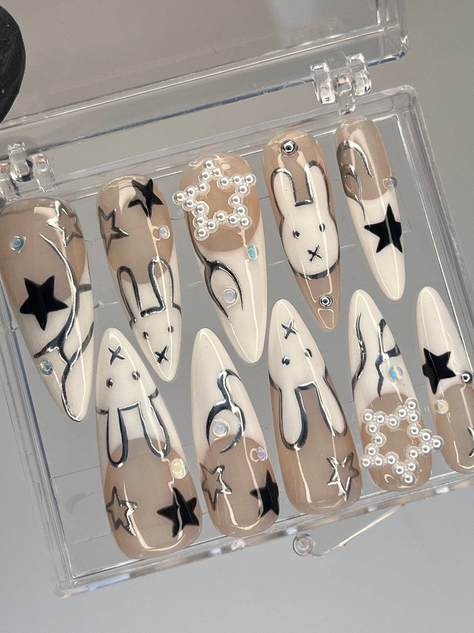 With Star Rabbit Handmade Press on nails - Summer Nails