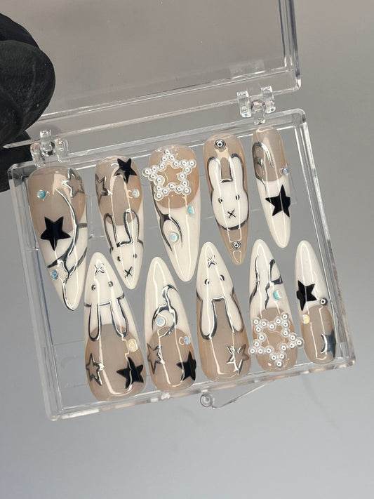 With Star Rabbit Handmade Press on nails - Summer Nails - LushDigits