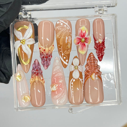 Floral Flower Handmade Press on nails