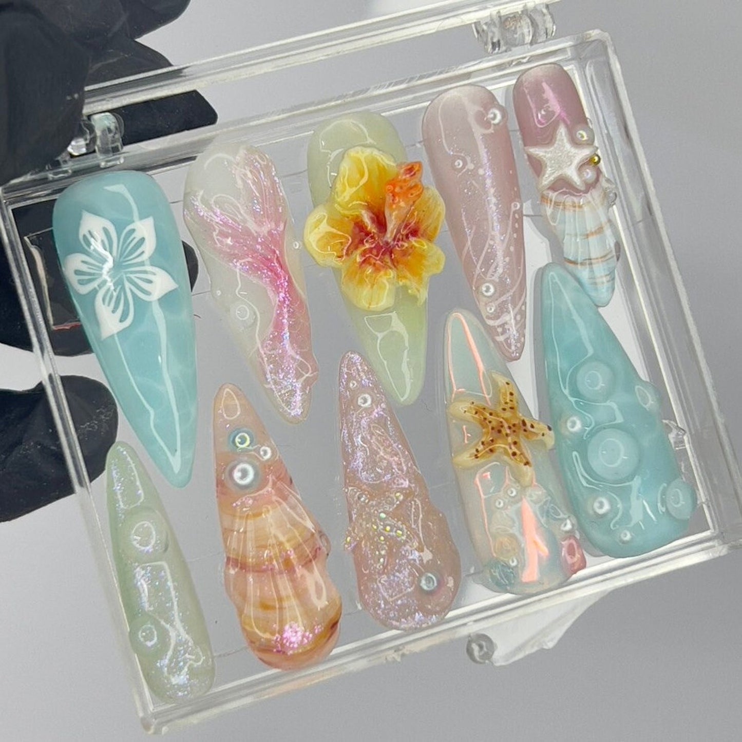 Ocean Flower Handmade Press on nails