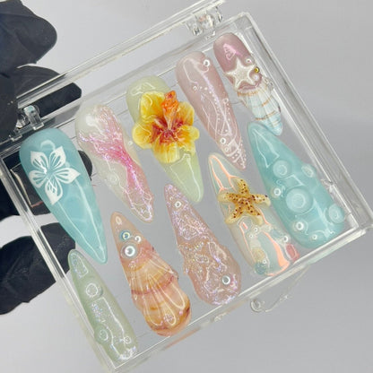 Ocean Flower Handmade Press on nails