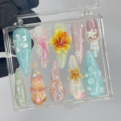 Ocean Flower Handmade Press on nails
