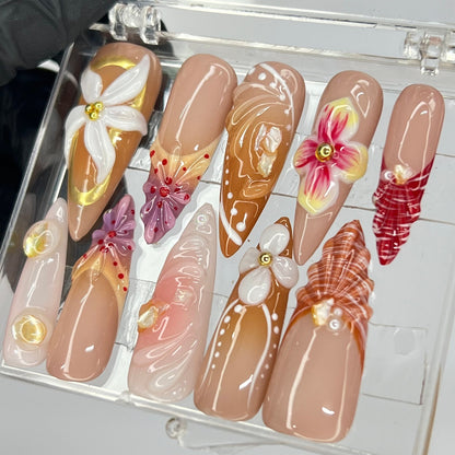 Floral Flower Handmade Press on nails