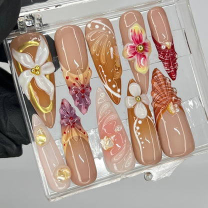 Floral Flower Handmade Press on nails