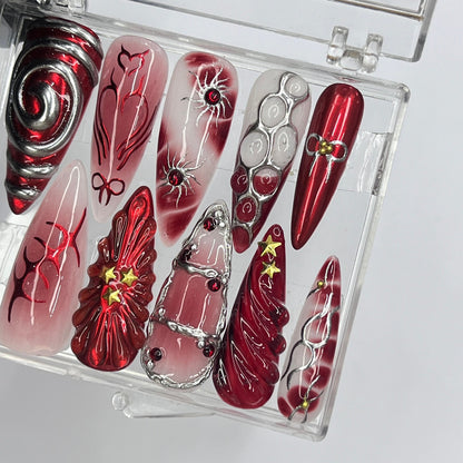 Red Aura Gothic Press on nails