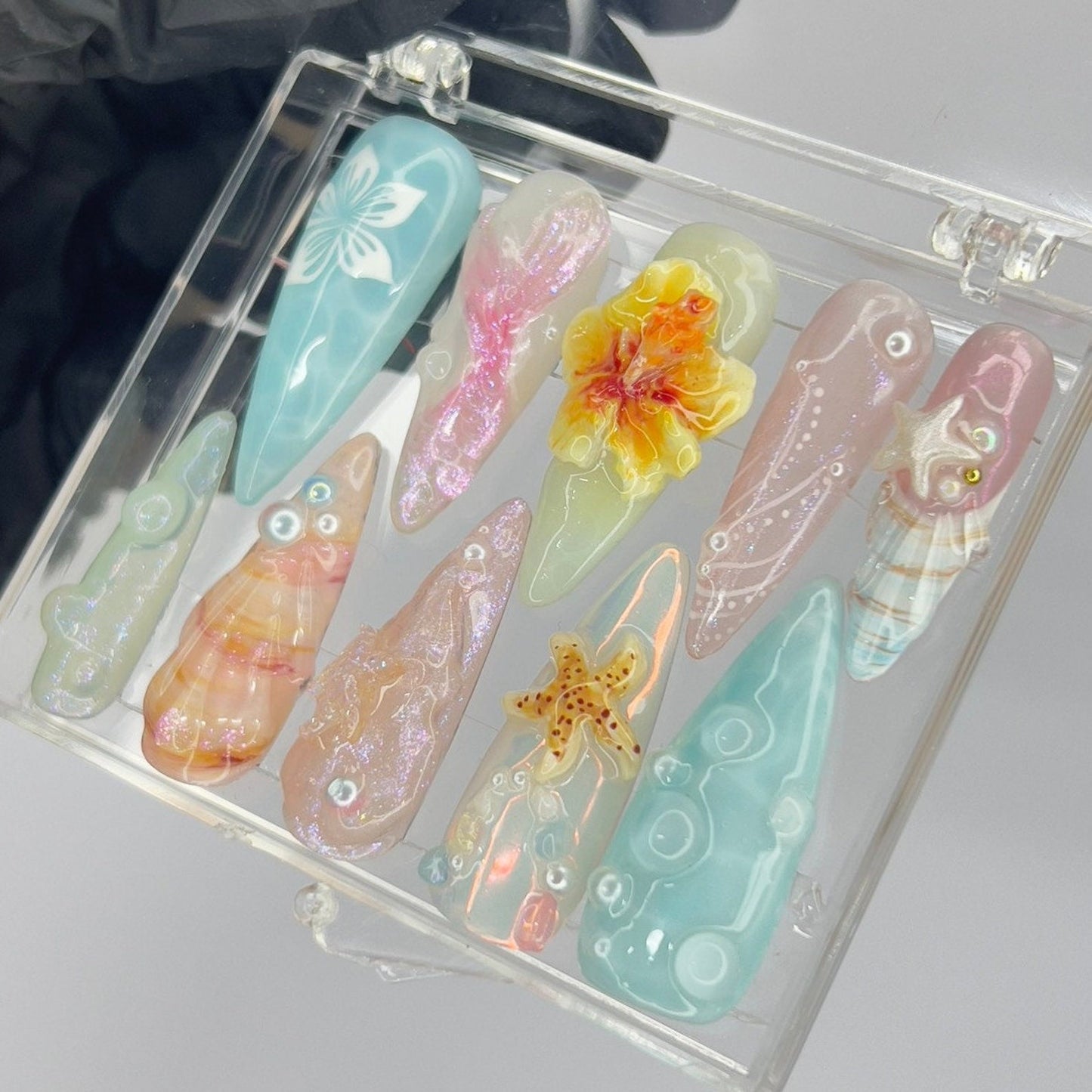 Ocean Flower Handmade Press on nails