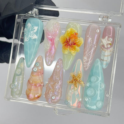 Ocean Flower Handmade Press on nails