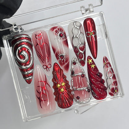Red Aura Gothic Press on nails